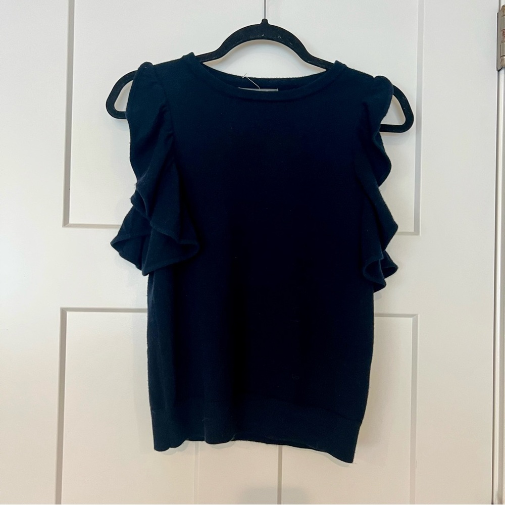 Anthropologie Navy Blue Ruffle Sleeve Sleeveless Sweater Size XS